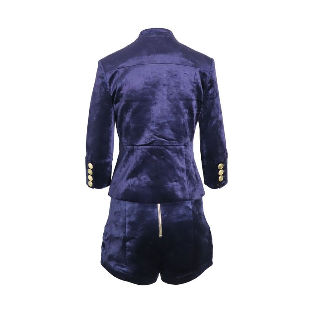 Pierre Balmain Military Blazer and Shorts Set in Blue Velvet - Picture 2 of 12